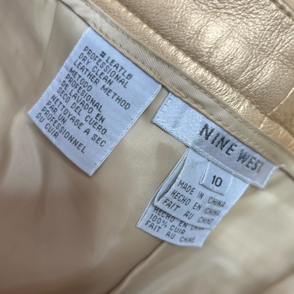 Nine West 100% Leather Y2K  Gold Metallic Pants size 10 NWT Deadstock 90s retro - Picture 2 of 9
